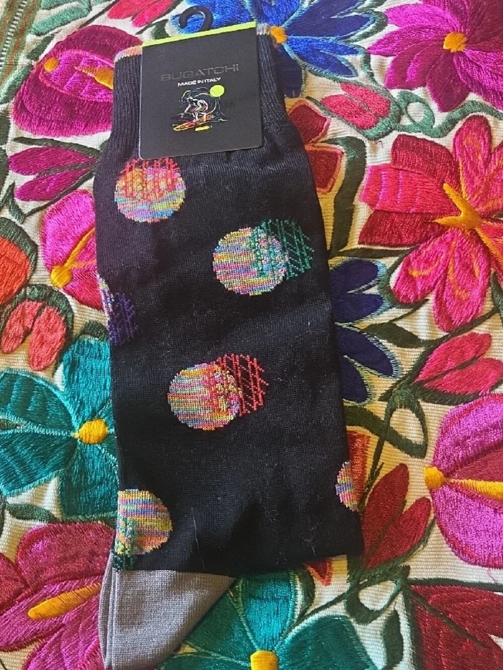 Bugatchi Black Polka Dot & Multicolor Striped Dress Socks - Two-Pairs